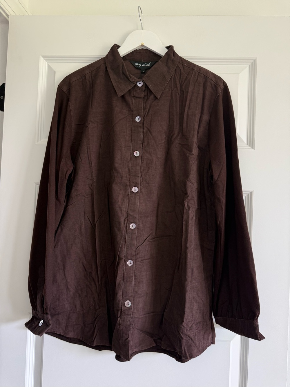 Young Threads NWT Brown Button Front Blouse Size Large Boho Cottagecore - Picture 3 of 11